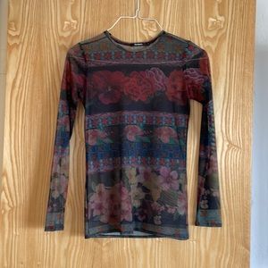 Desigual sheer floral top long sleeves